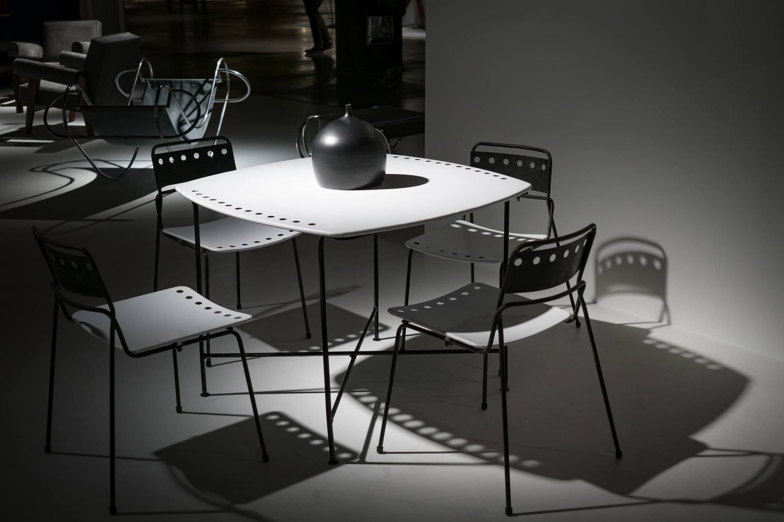 Monochrome dining table and chairs