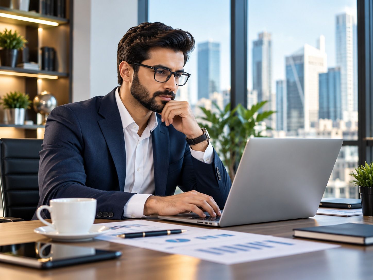 Arshan consultant writing analysis at his desk