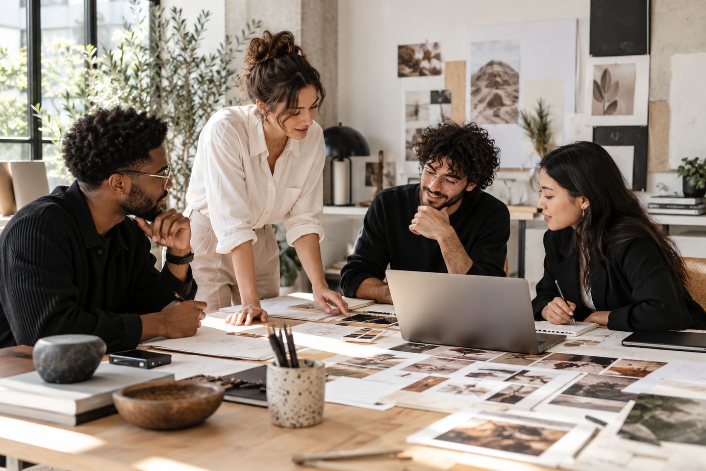 Arshan product team reviewing designs around a table