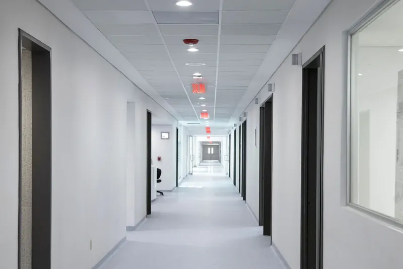 Bright hospital corridor
