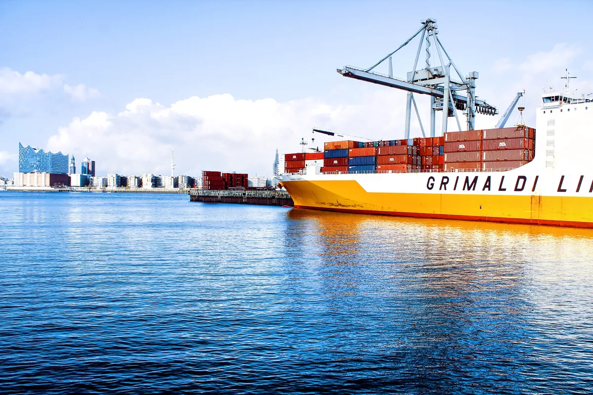 Cargo vessel loading at port