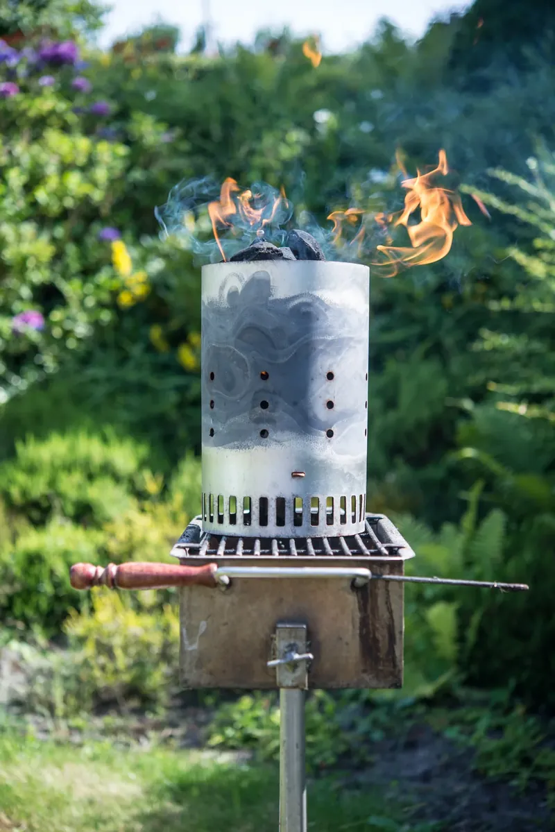 Fire being prepared for the grill